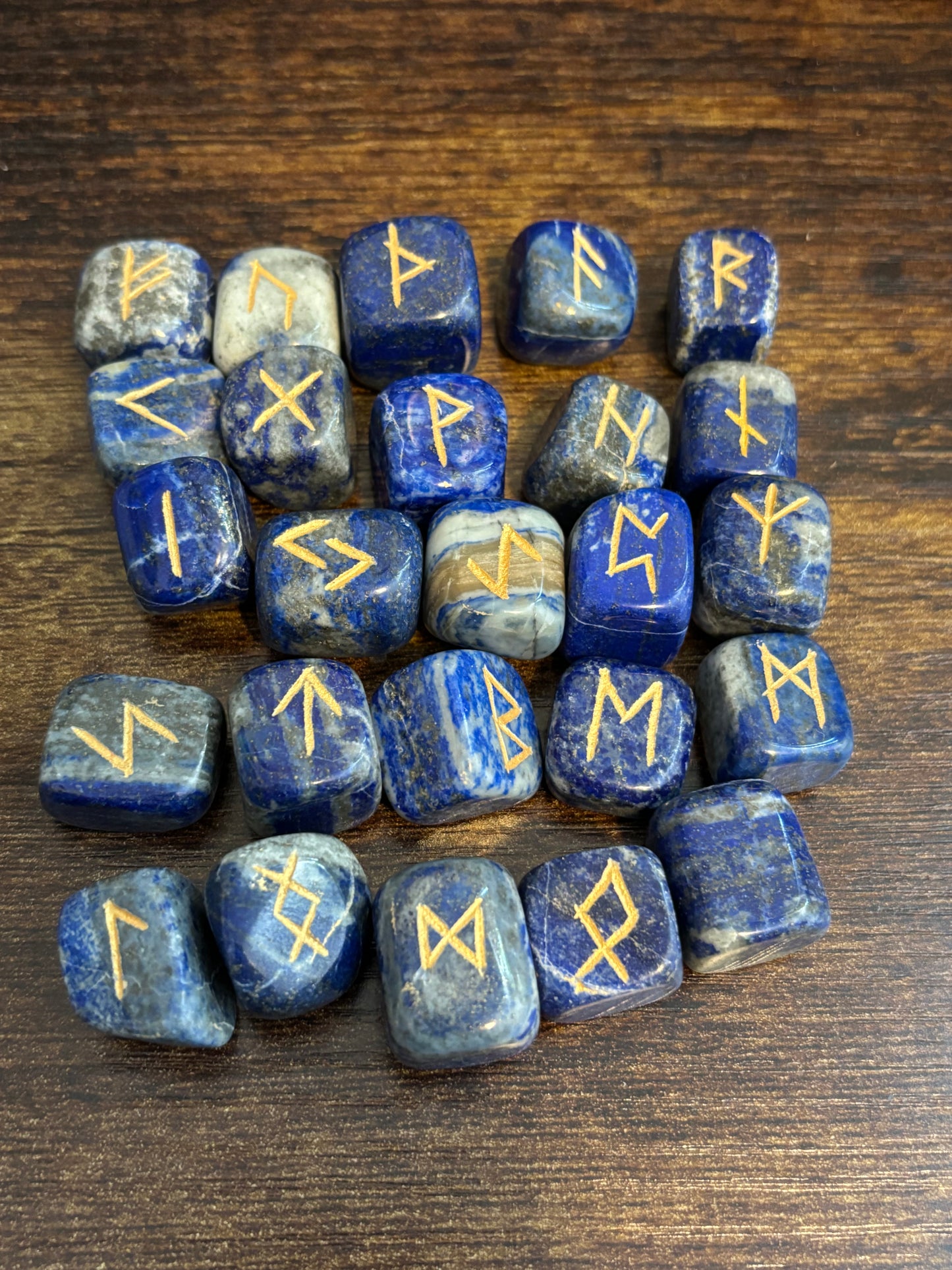 Lapis Lazuli Gemstone Rune Engraved Elder Futhark Lettering