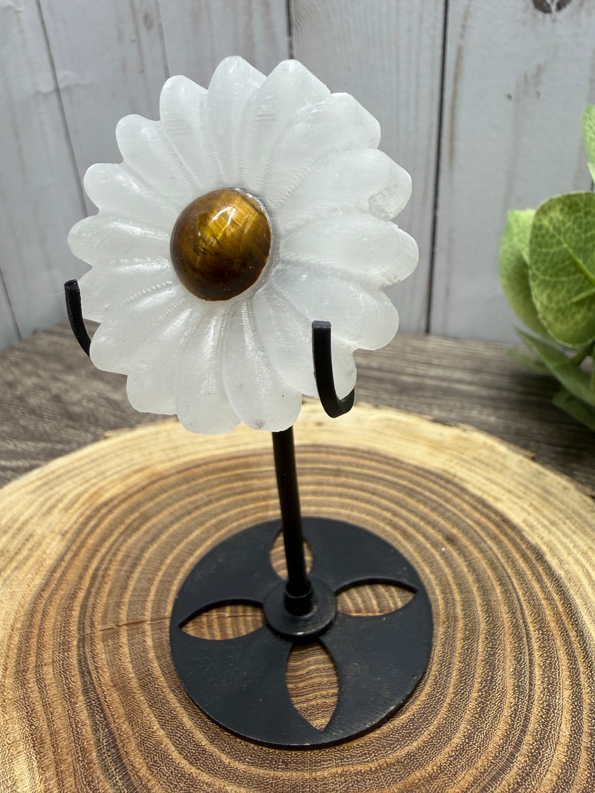 Daisy on Stand - Selenite and orange calcite or tigers eye middles