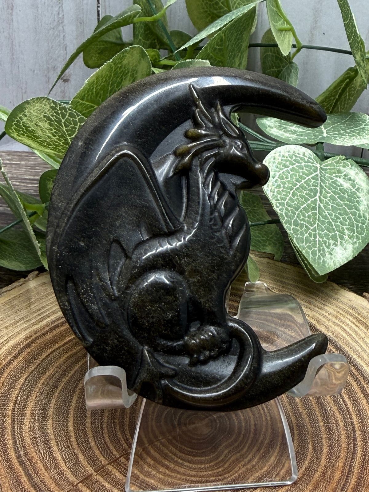 Dragon with Moon - Sheen Obsidian