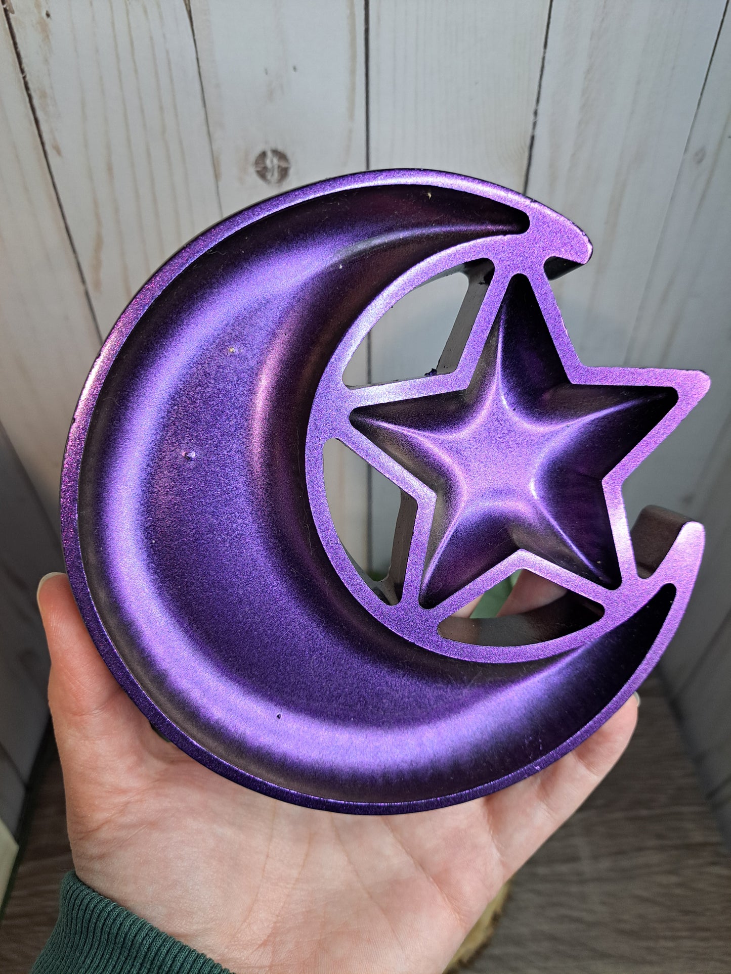 Moon and Star a- Wooden (painted metallic)