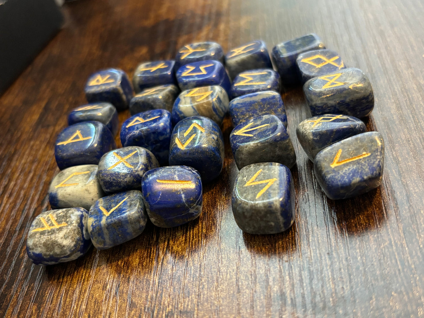 Lapis Lazuli Gemstone Rune Engraved Elder Futhark Lettering