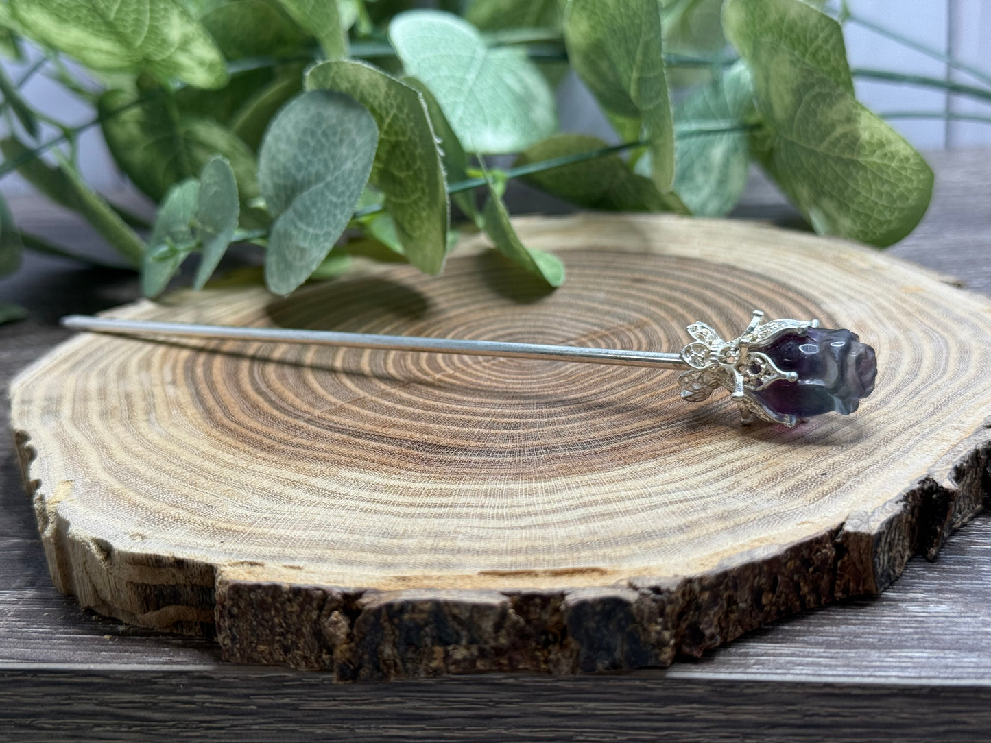 Fluorite Rose Hair Pins