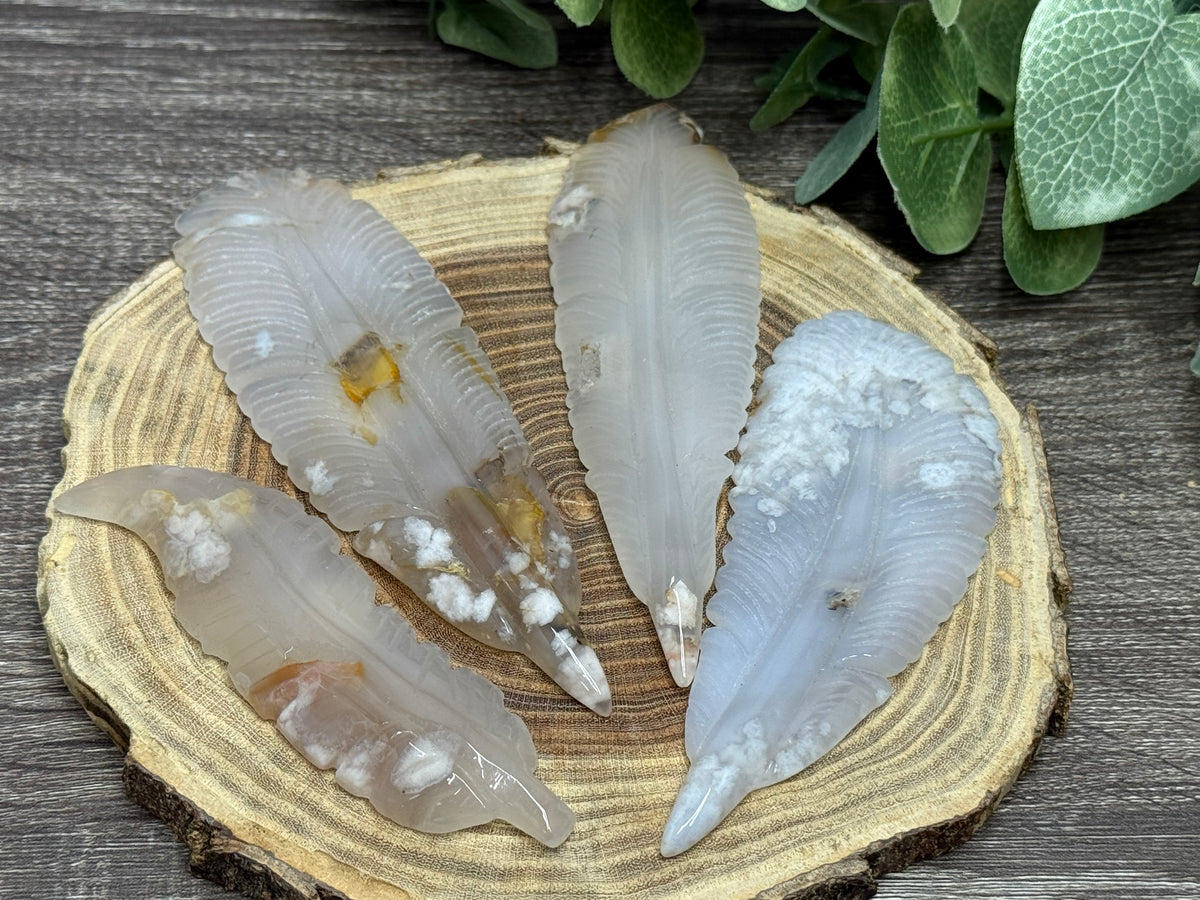 Flower Agate Feather Carvings