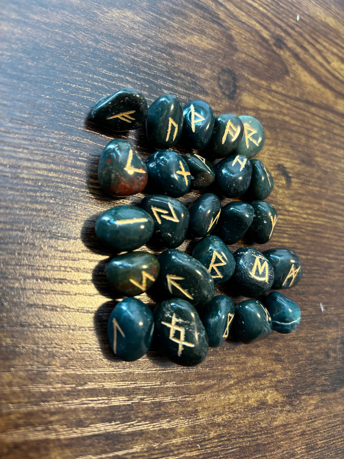 Bloodstone Rune Stones Set Crystal with Elder Futhark Letterings