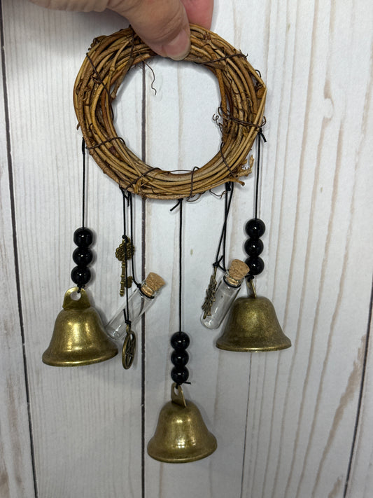 Witch Bells for Home Protection, 3 Bells, charms and 2 crystal bottles