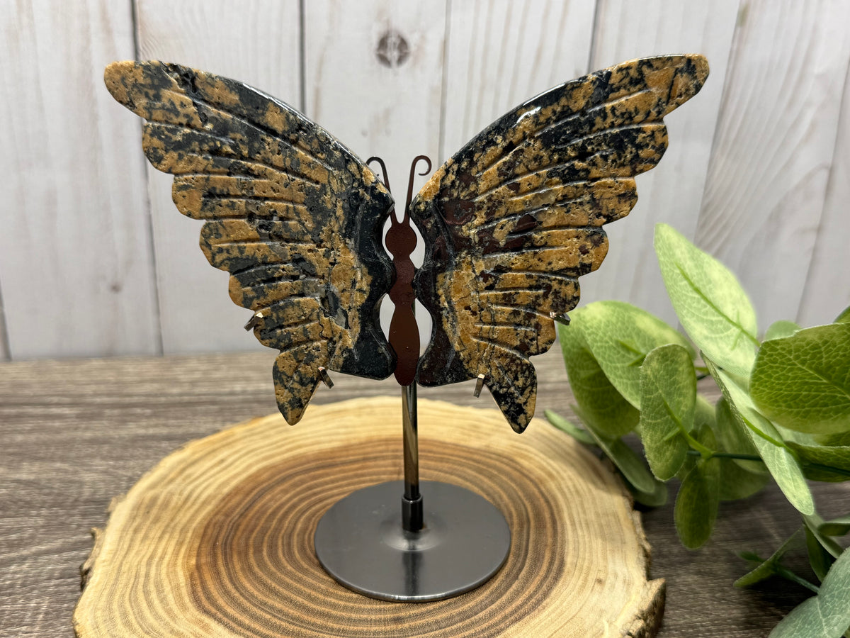 Butterfly Wings on Stand - Rhodonite
