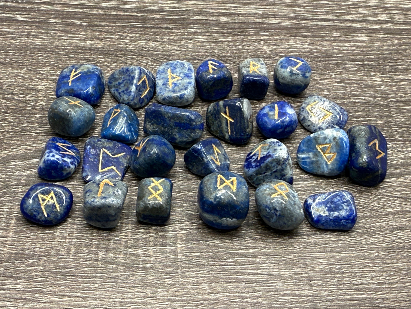 Lapis Lazuli Gemstone Rune Engraved Elder Futhark Lettering