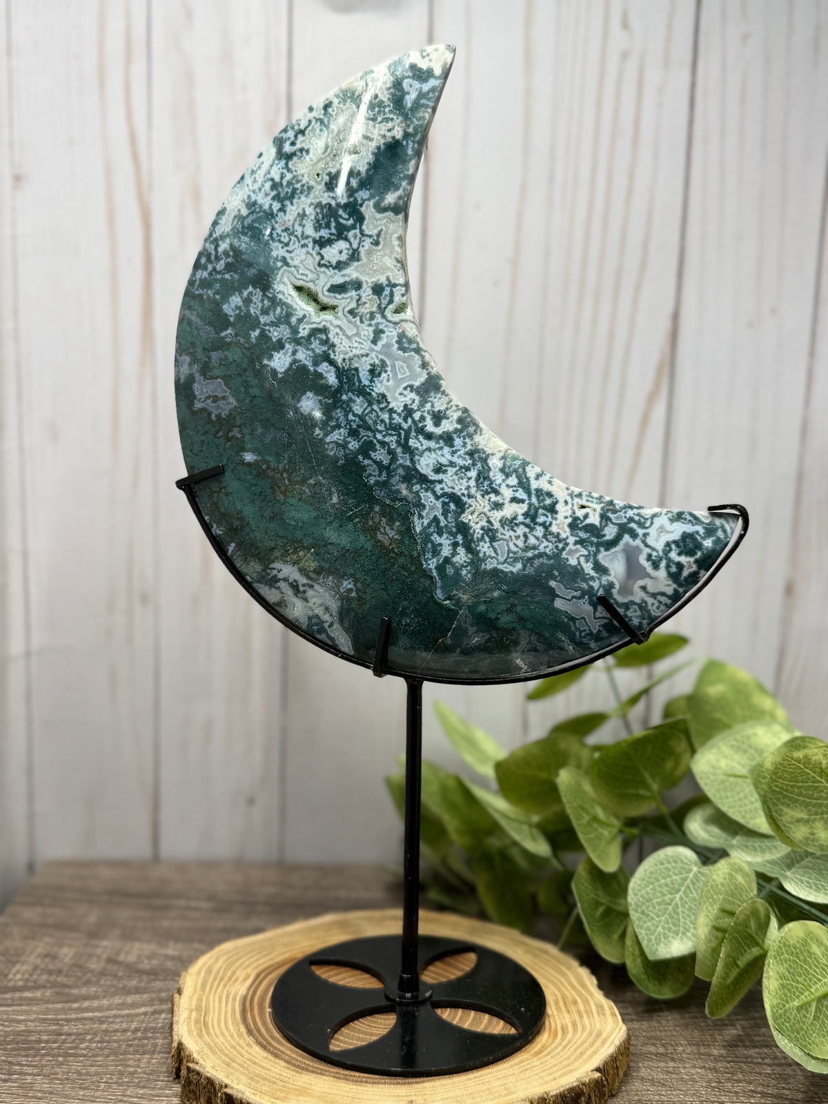 Moss Agate Moons on Stands (larger)