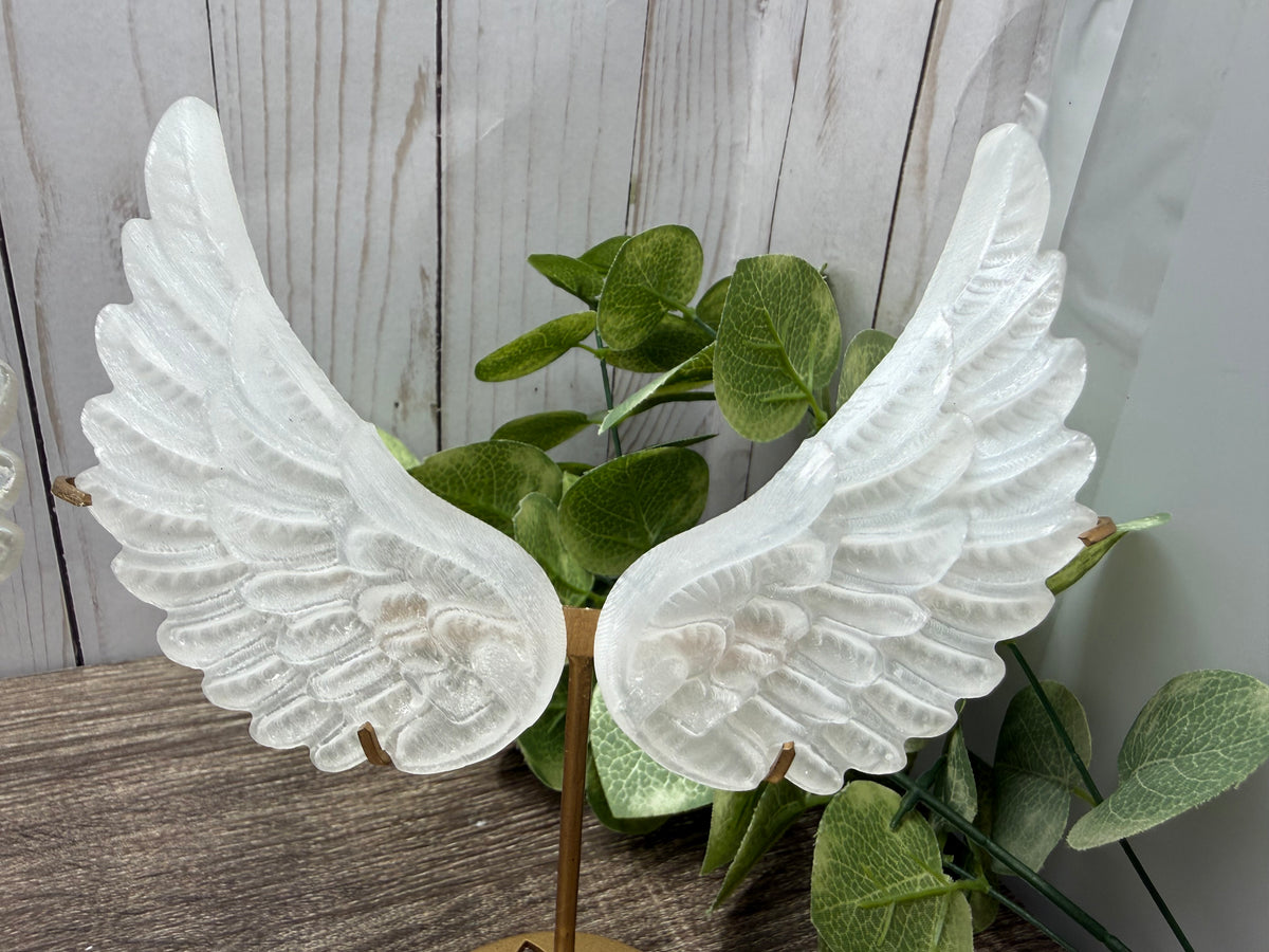 Small Selenite Wings with Stand