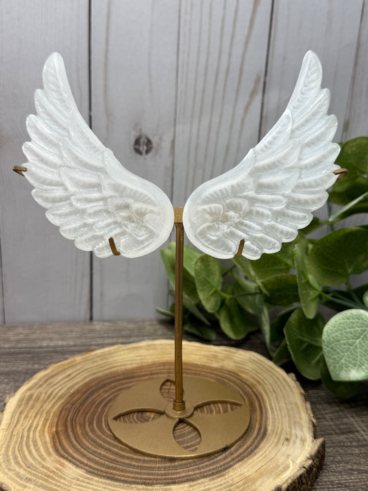 Small Selenite Wings with Stand