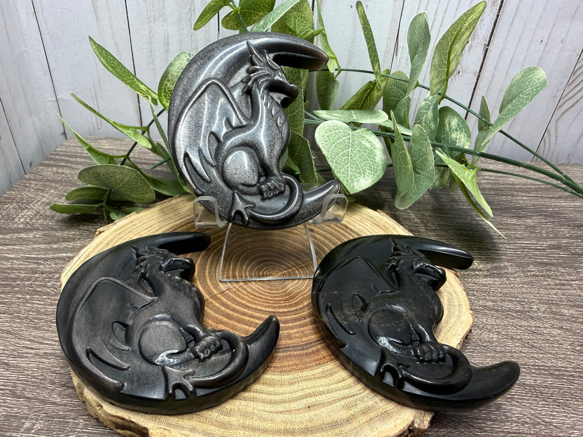 Dragon with Moon - Sheen Obsidian