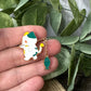 Walking Cat Fishing Pin with Hanging Fish - White, Yellow, Green, Green Fish