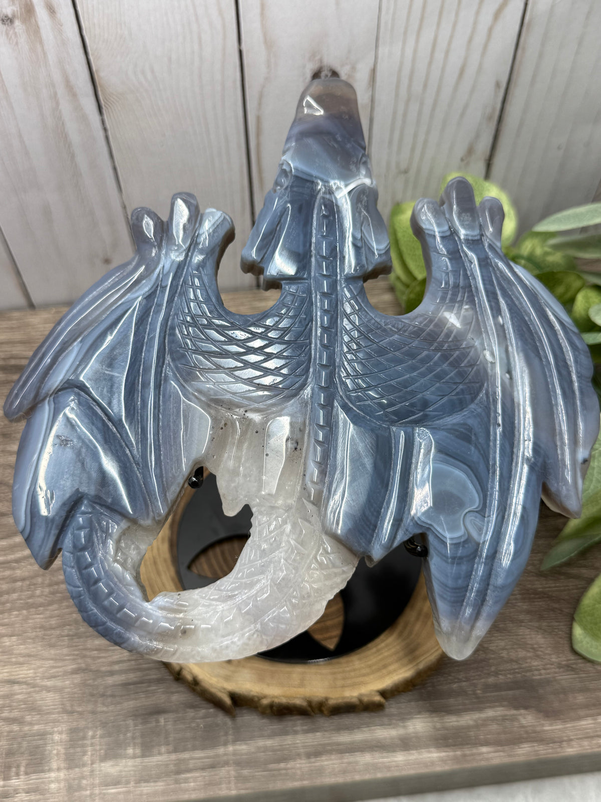 Agate Dragon on Black Stand that Rotates
