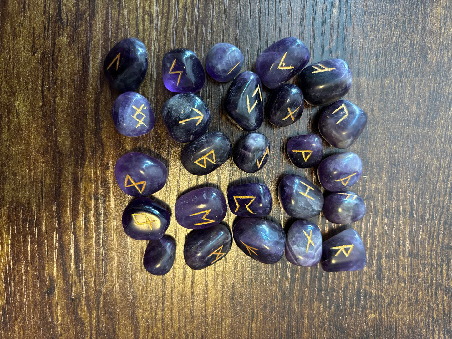 Amethyst Rune Stones Set Crystal with Elder Futhark Letterings - Set 2