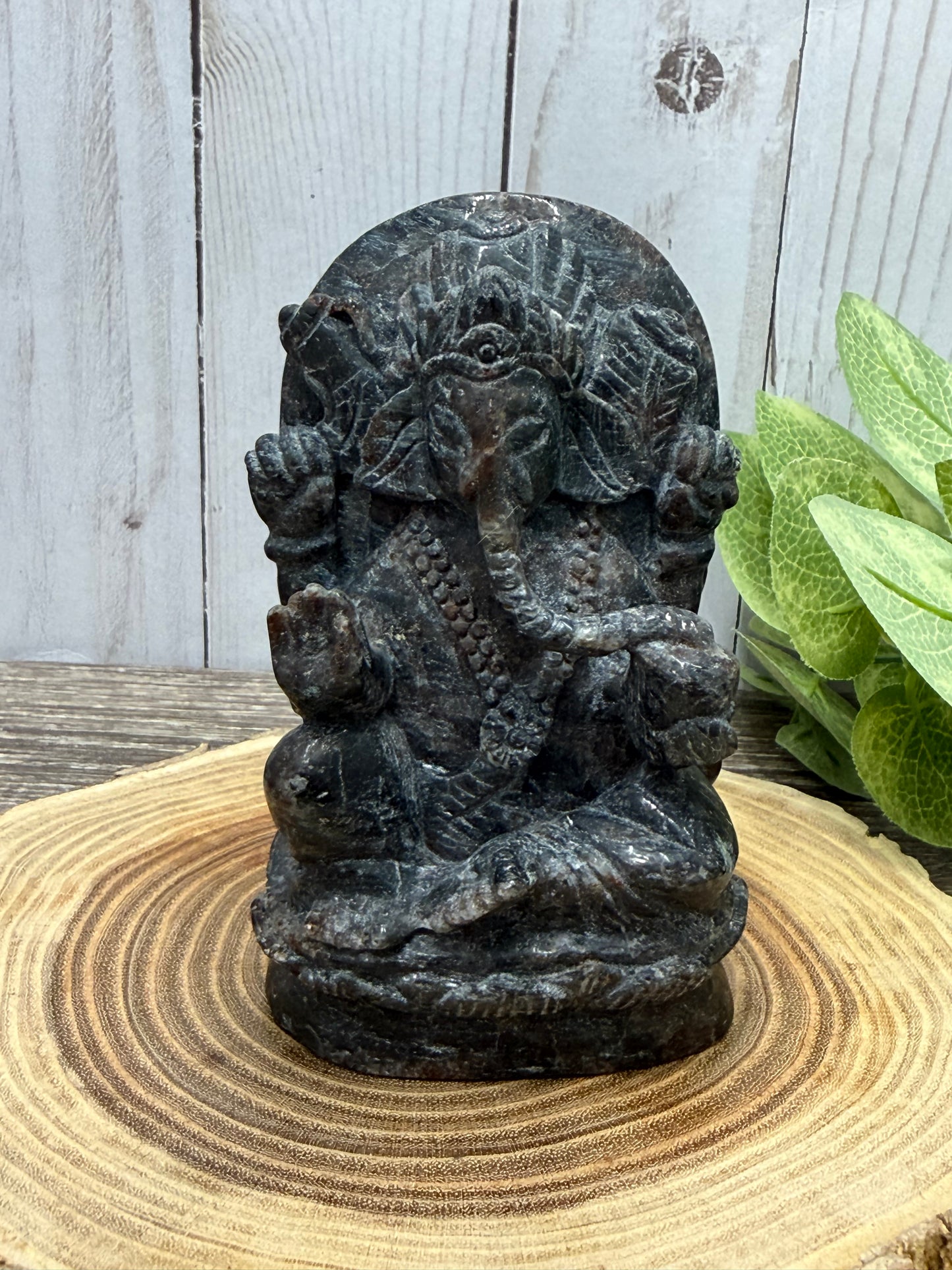 Ganesh Garnet and Astrophyllite Carving - Statement Piece