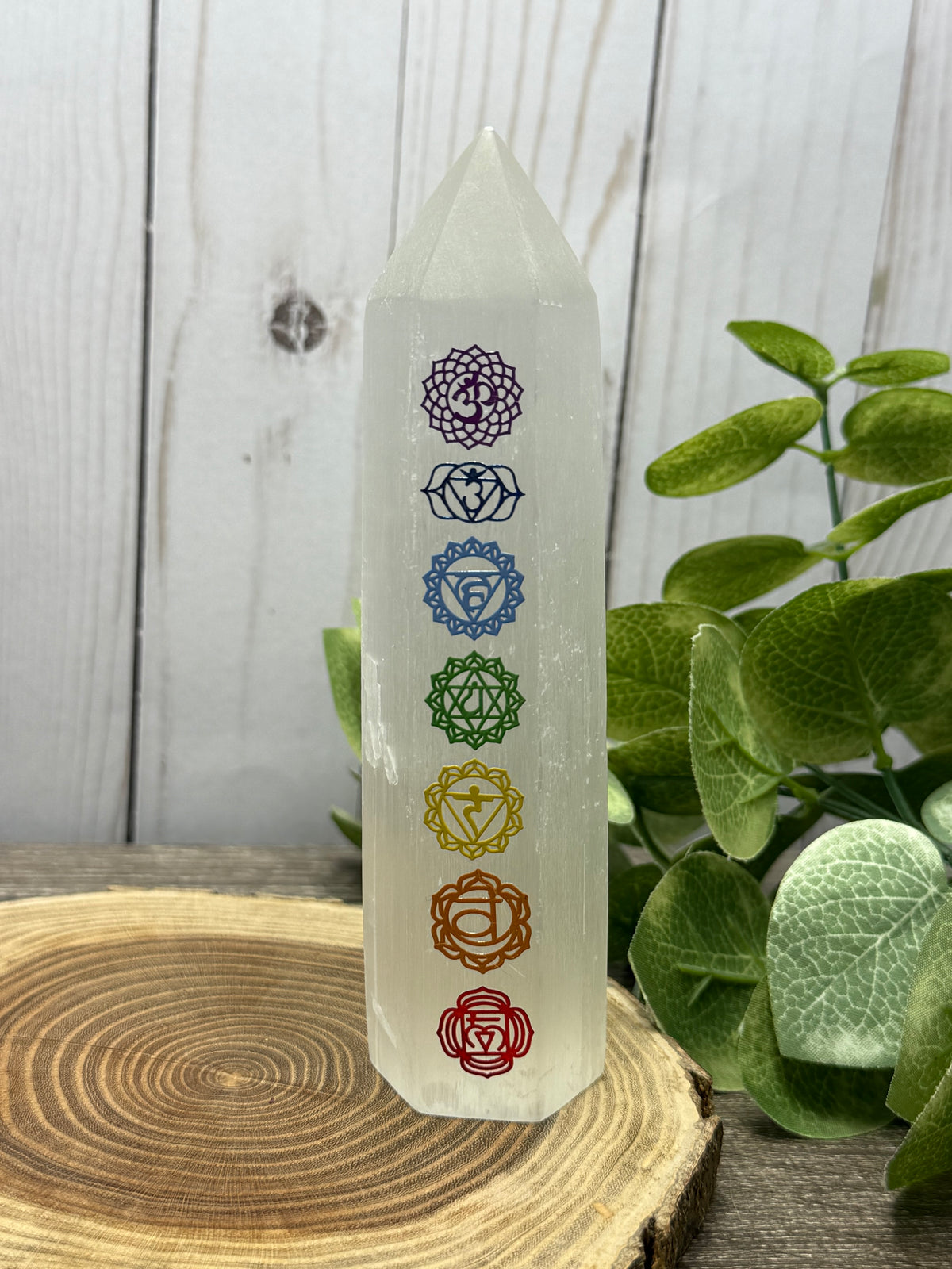 Chakra Carved Selenite Towers