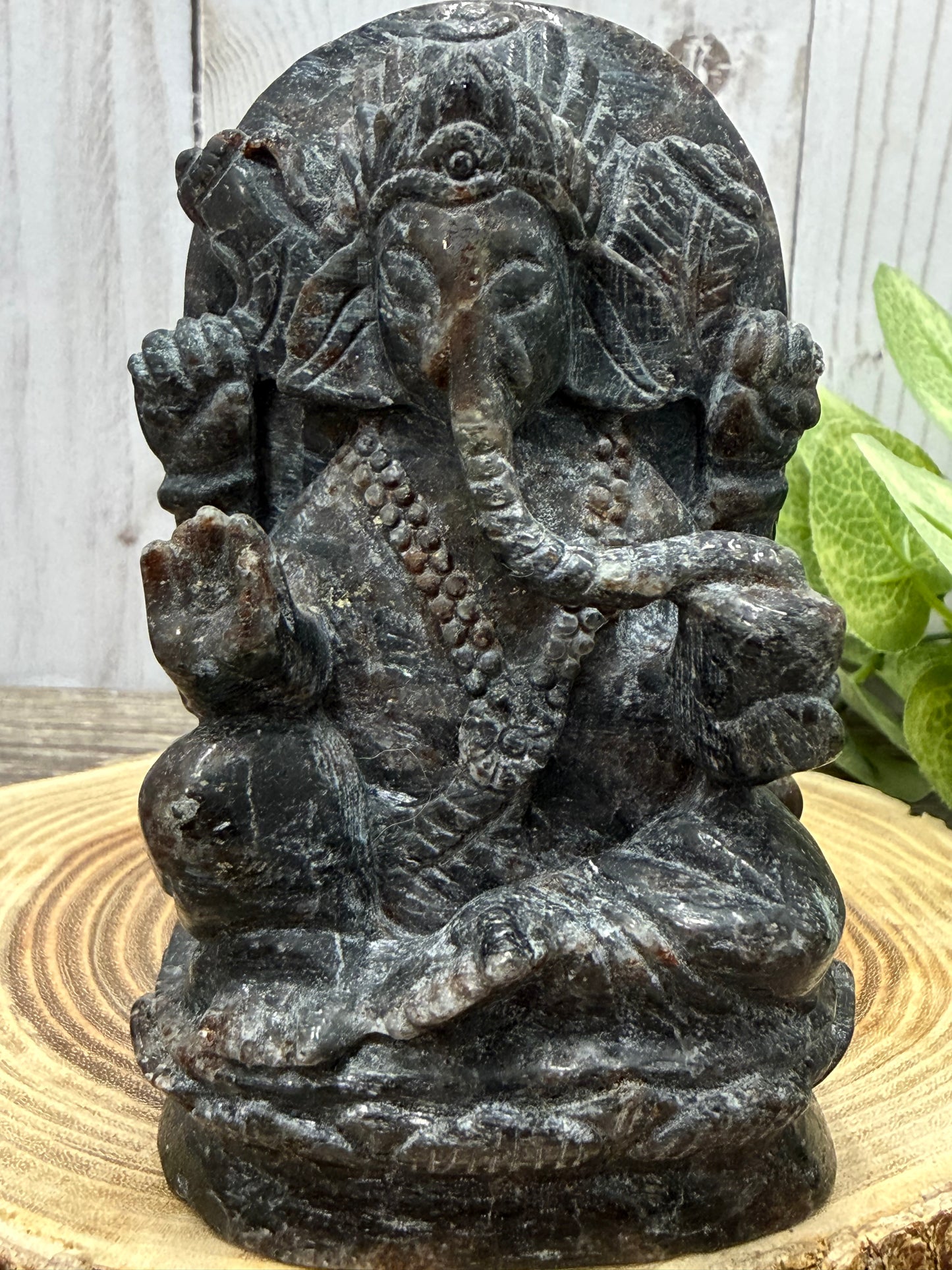 Ganesh Garnet and Astrophyllite Carving - Statement Piece