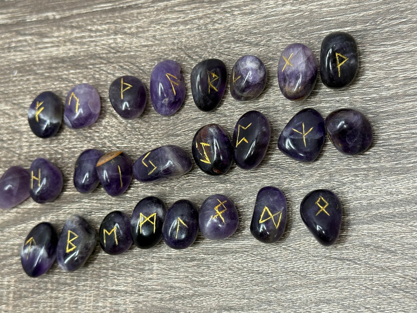 Amethyst Rune Stones Set Crystal with Elder Futhark Letterings - Set 1