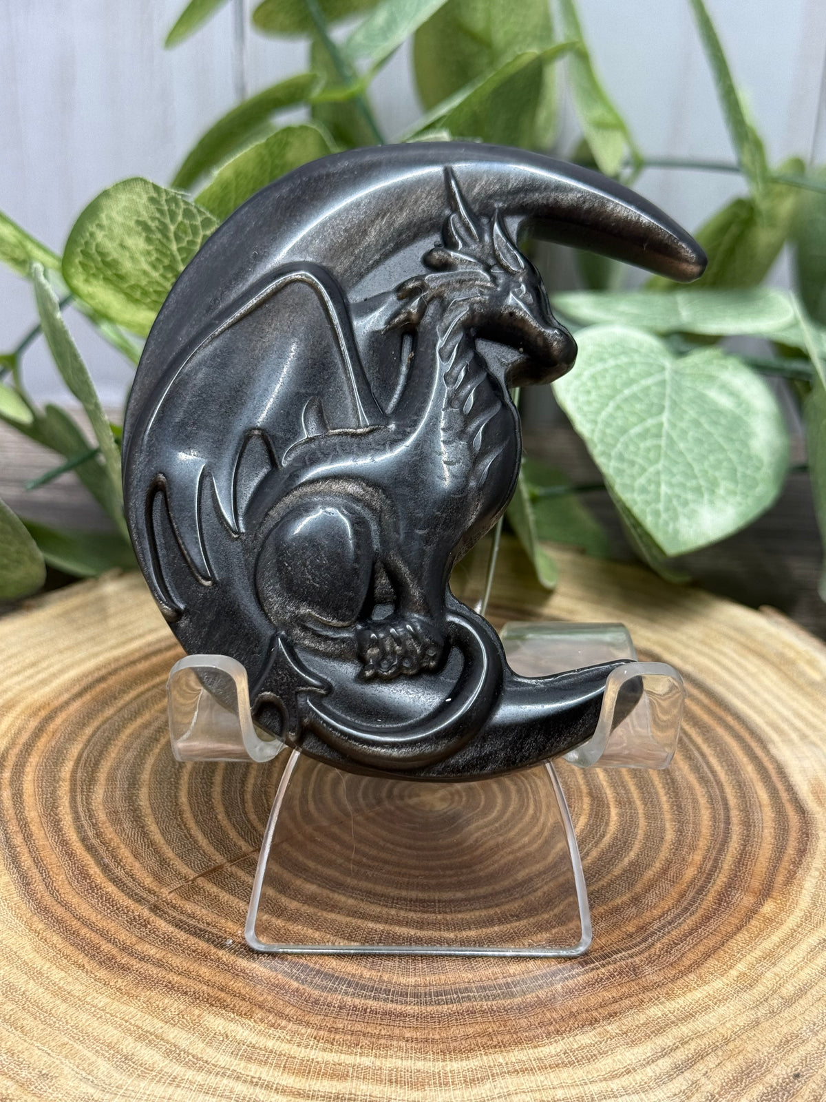 Dragon with Moon - Sheen Obsidian