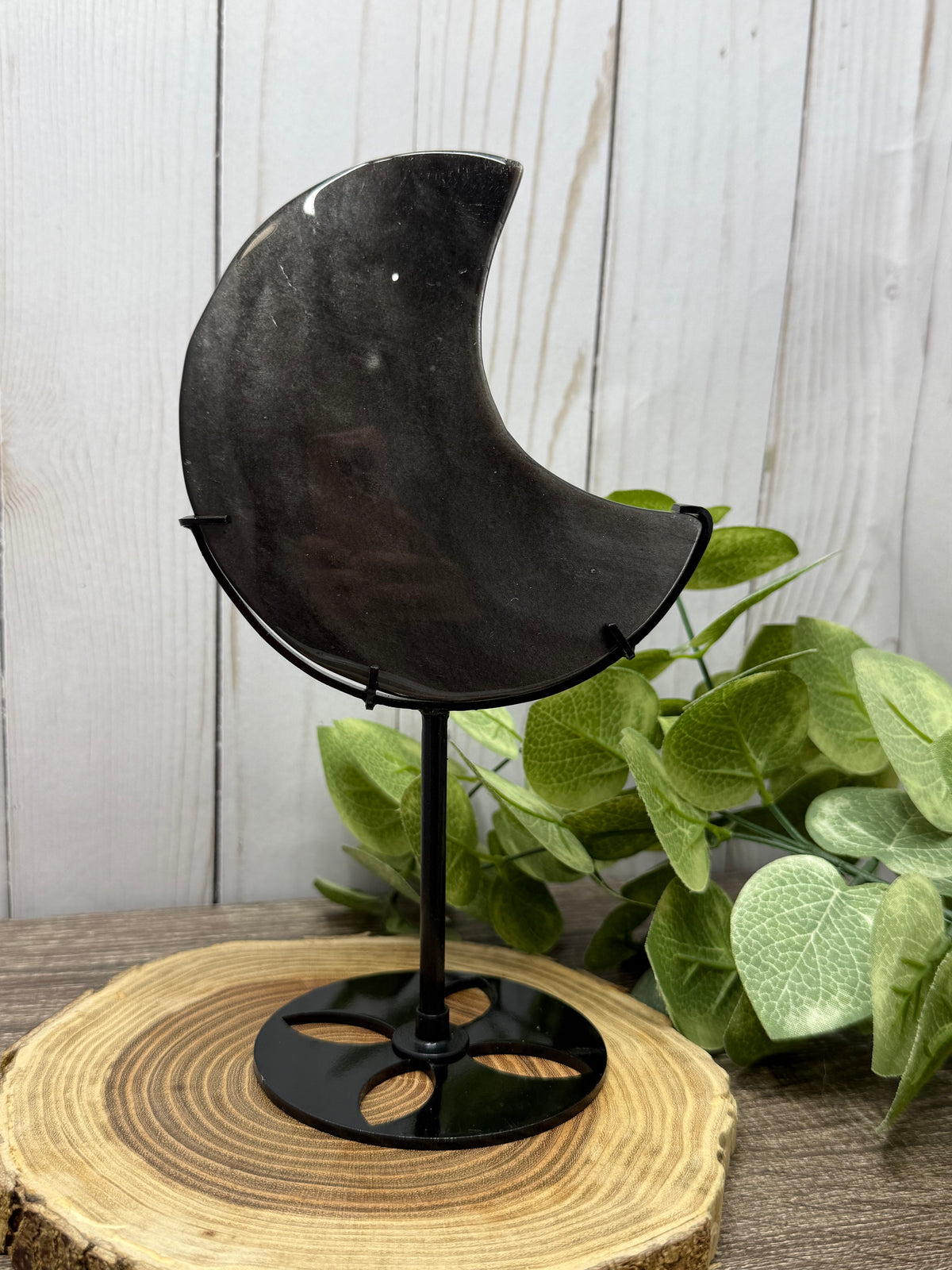 Silver Sheen Obsidian Moon on Stand