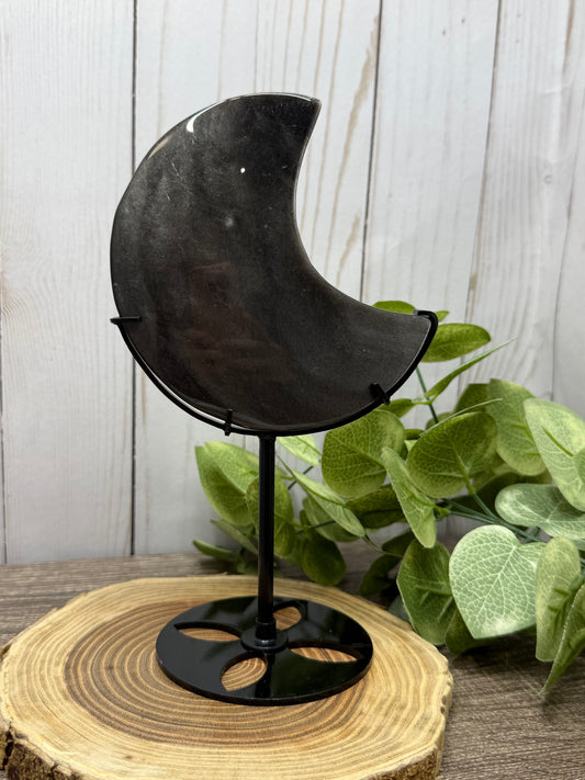 Silver Sheen Obsidian Moon on Stand