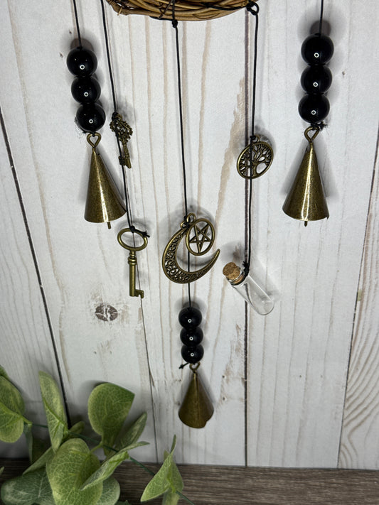 Witch Bells for Home Protection - 3 Bronze Bells, 1 jar, and charms