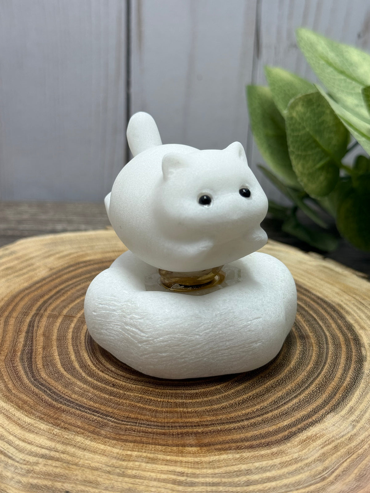 Cat Carvings - White Jade on Cloud That Spins