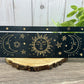 Card Stand, Card Holder, Card Board - Wooden Rectangle Sun & Crescent Moons with Faces (black)