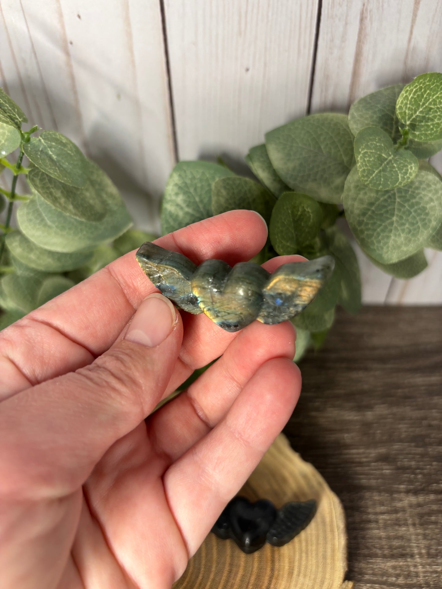 Wing and Heart Labradorite Carving