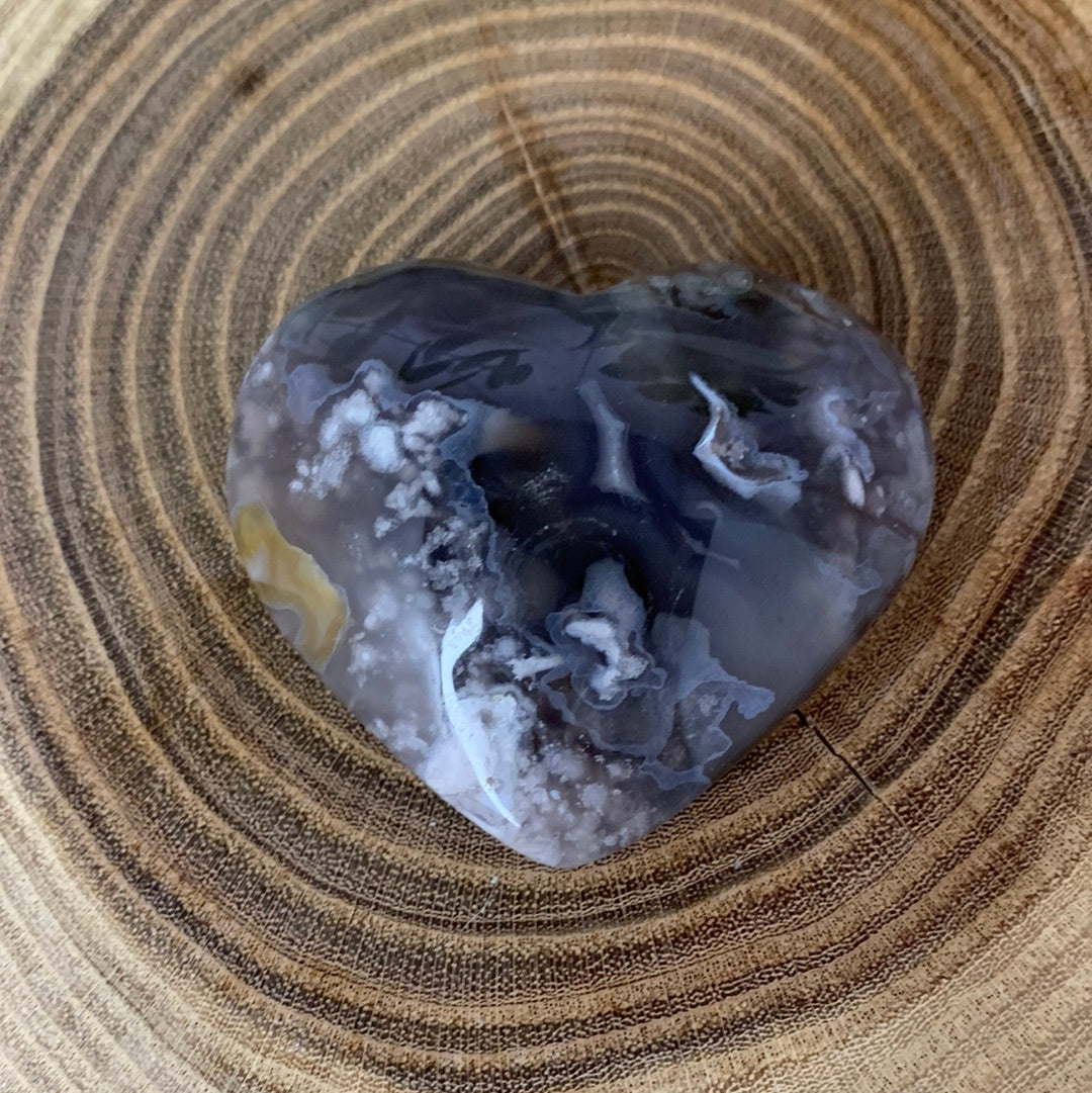 Black Flower Agate Hearts