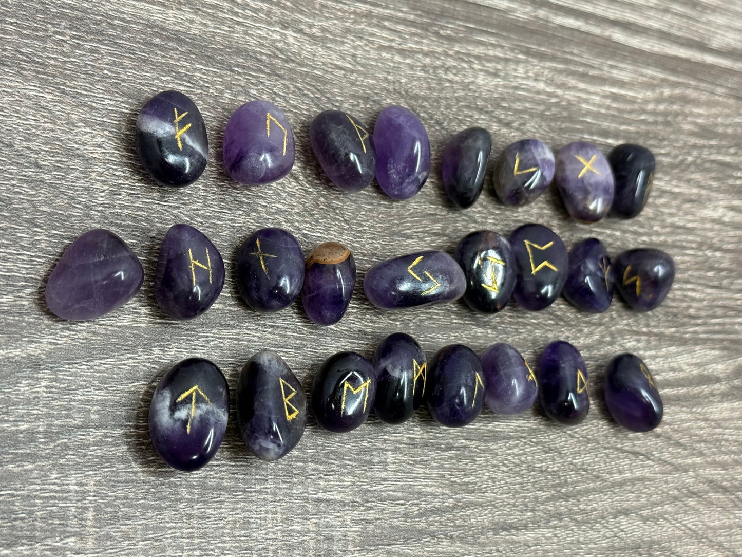 Amethyst Rune Stones Set Crystal with Elder Futhark Letterings - Set 1