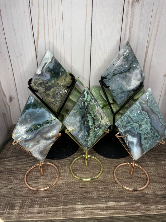 Moss Agate Diamonds with Stand