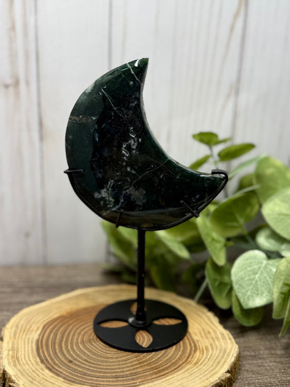 Moss Agate Moons on Stands (larger)