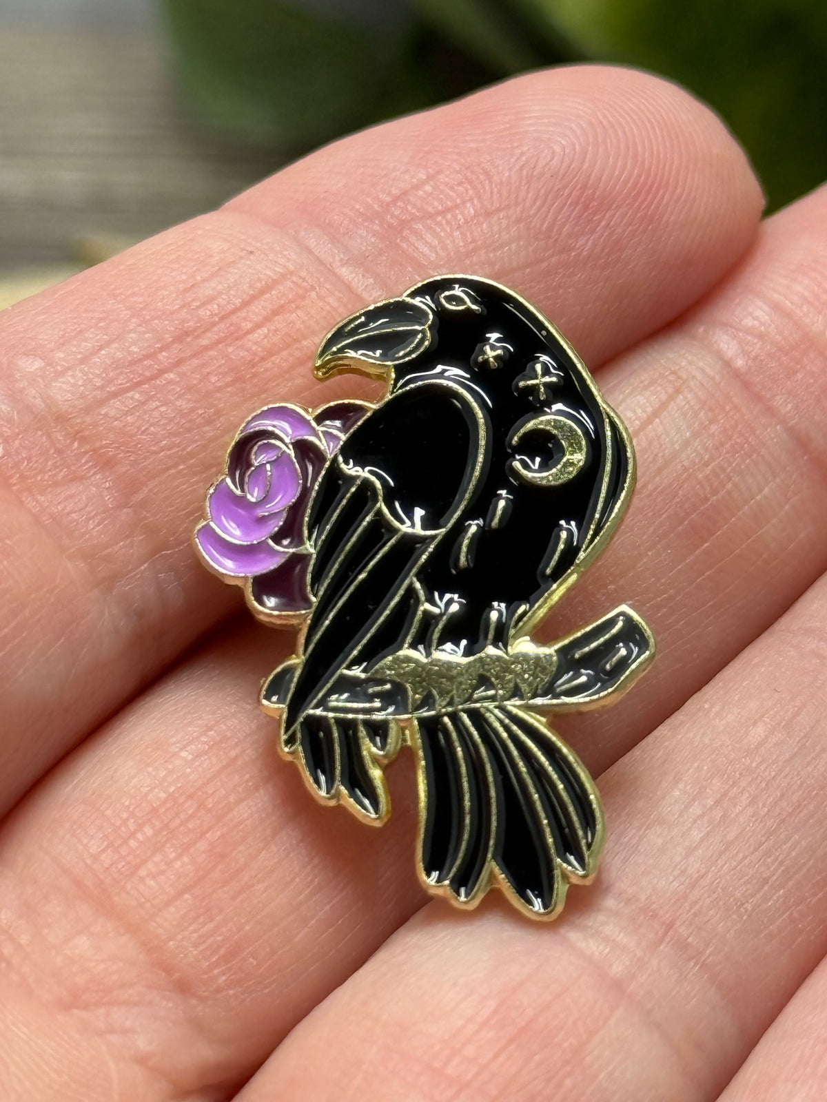 Crow & Rose Moon Pin