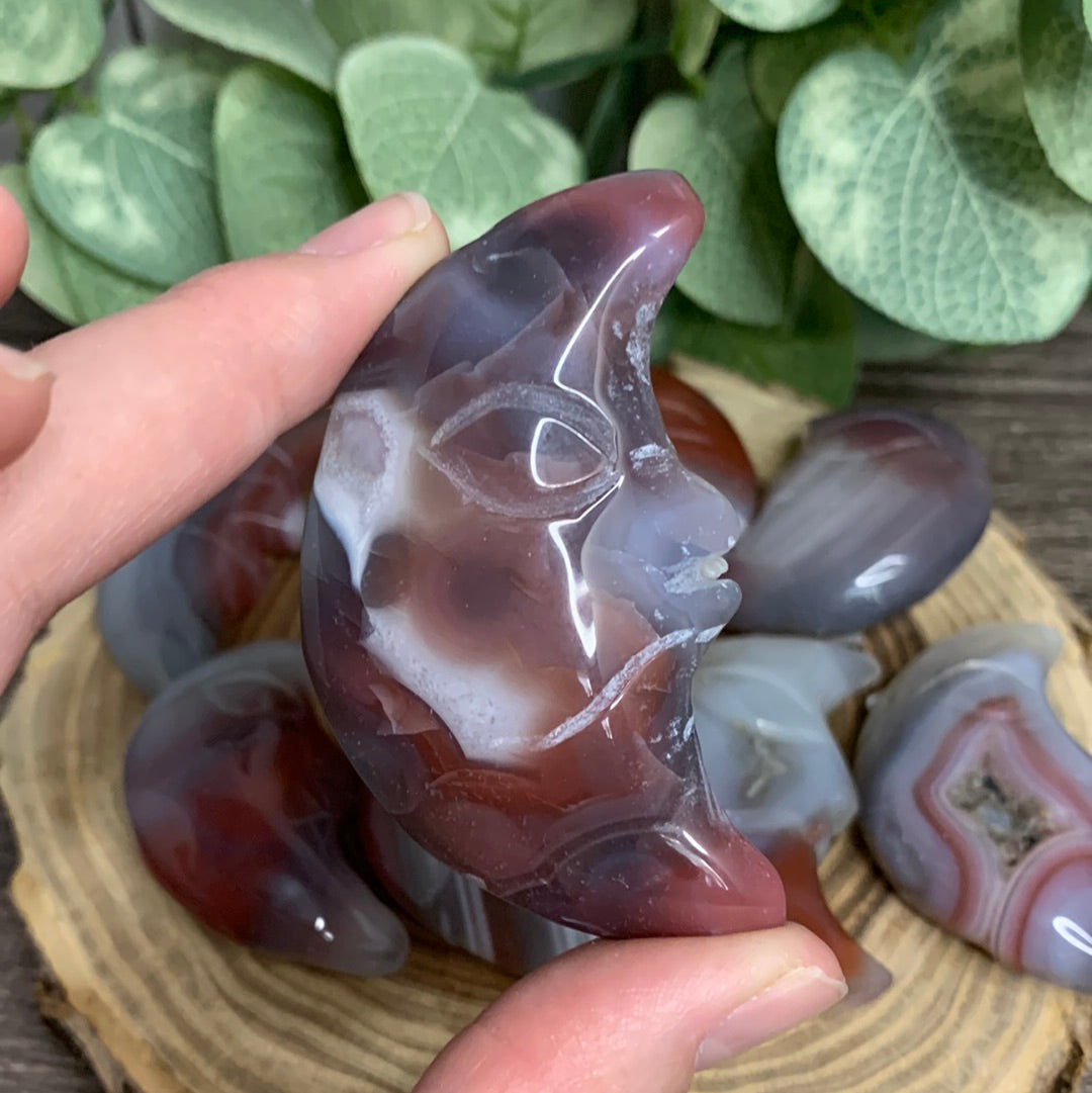 Moon with Face Carnelian Carving