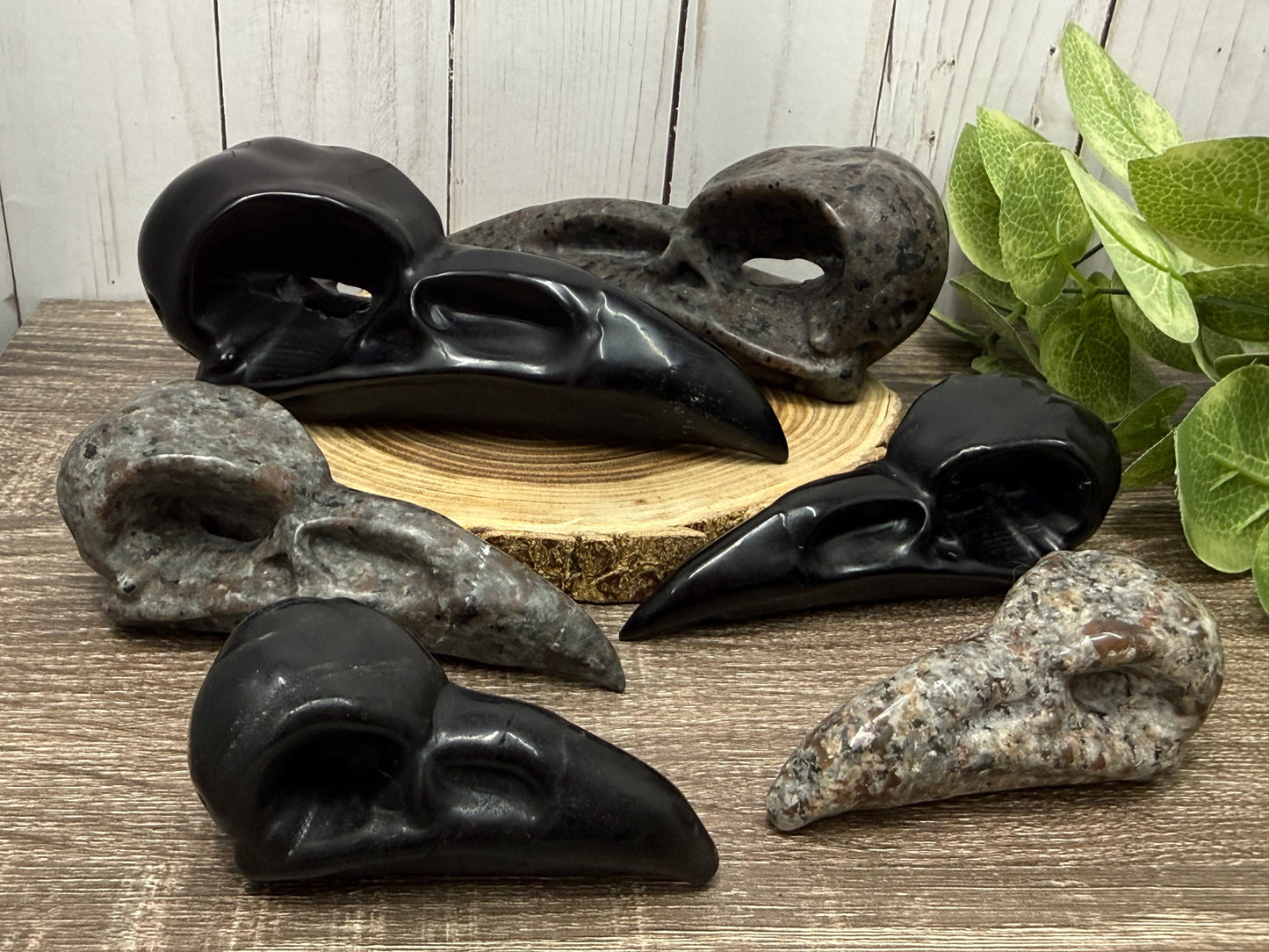 Obsidian & Yooperlite Bird Skulls/Head Carvings