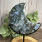 Moss Agate Moon on Stand