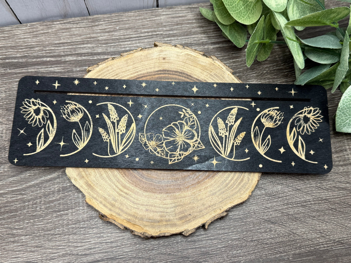 Card Stand, Card Holder, Card Board - Wooden Rectangle Flowers (black)