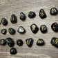 Black Obsidian Rune Stones Set Crystal with Elder Futhark Letterings