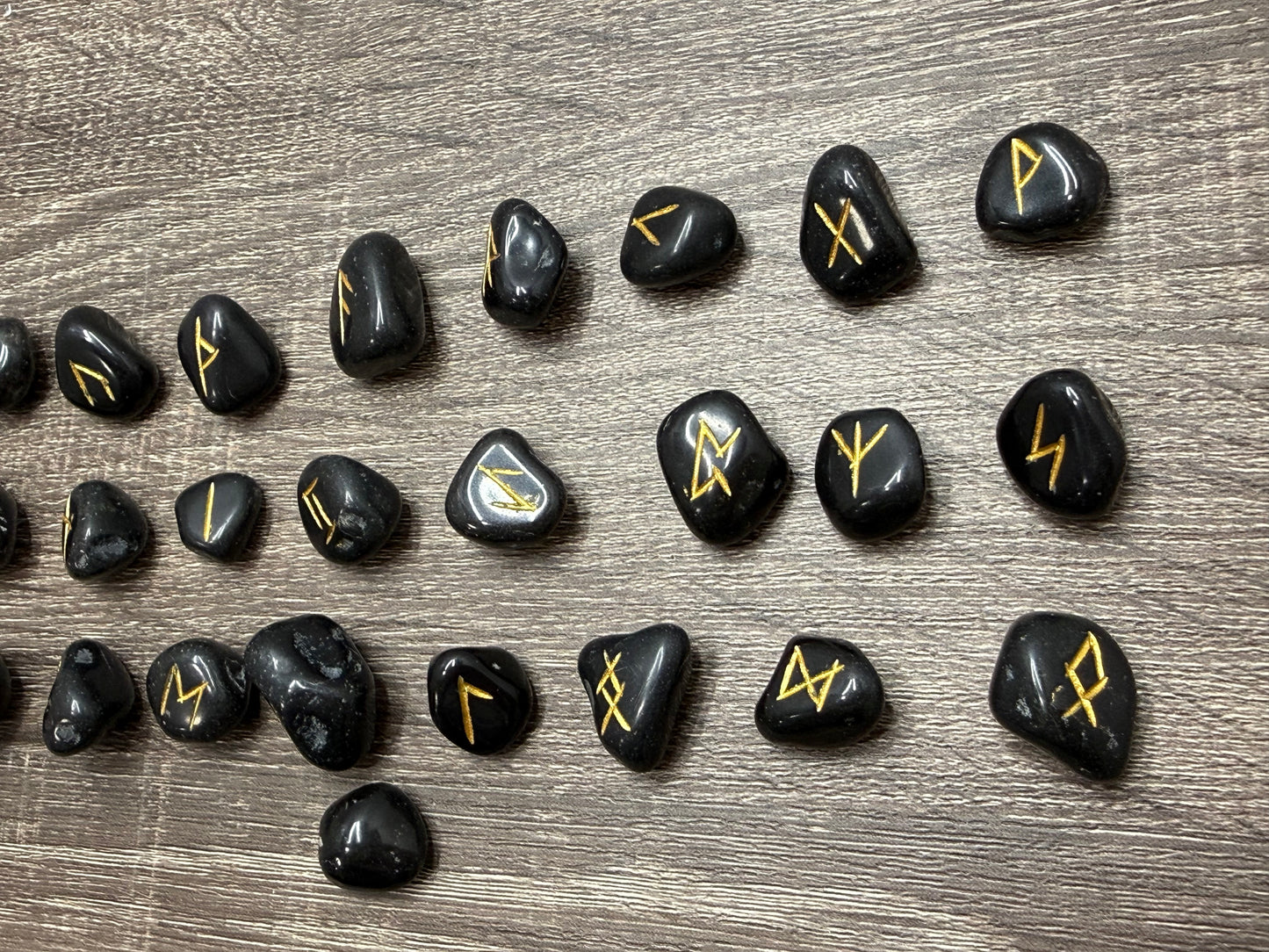 Black Obsidian Rune Stones Set Crystal with Elder Futhark Letterings
