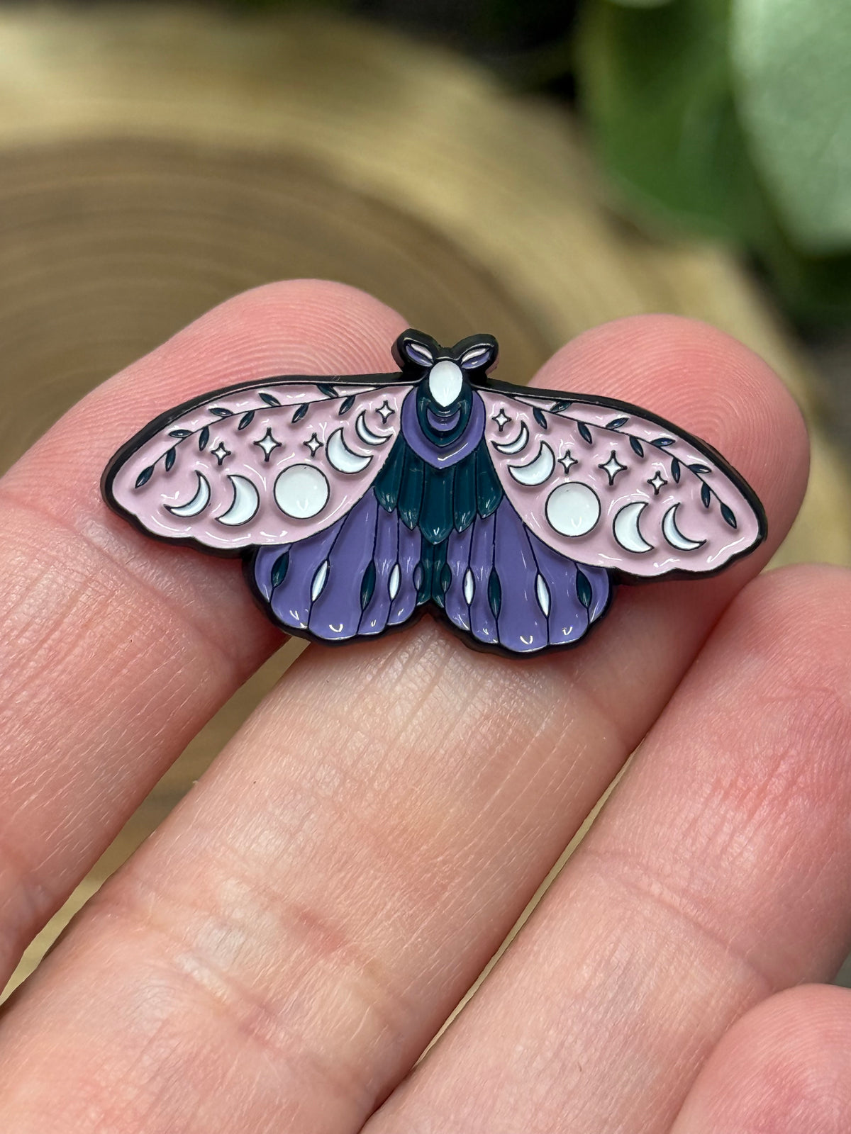Butterfly Moth Moon Phase Pin - Pink and Purple