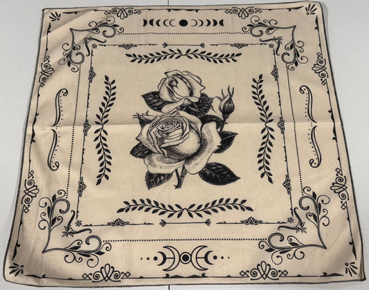 Altar Cloth Suede cream & black - floral roses and moon phases