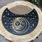 Card Stand, Card Holder, Card Board - Wooden Half Moon, Sun & Moon with Face (black)