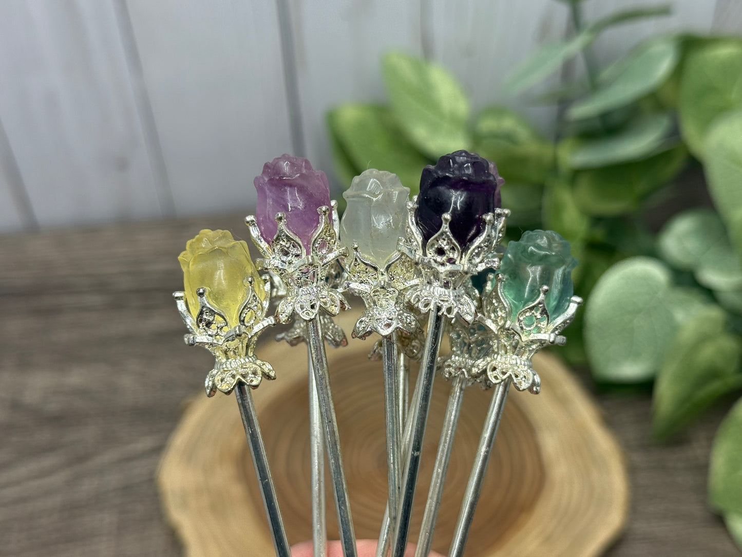 Fluorite Rose Hair Pins