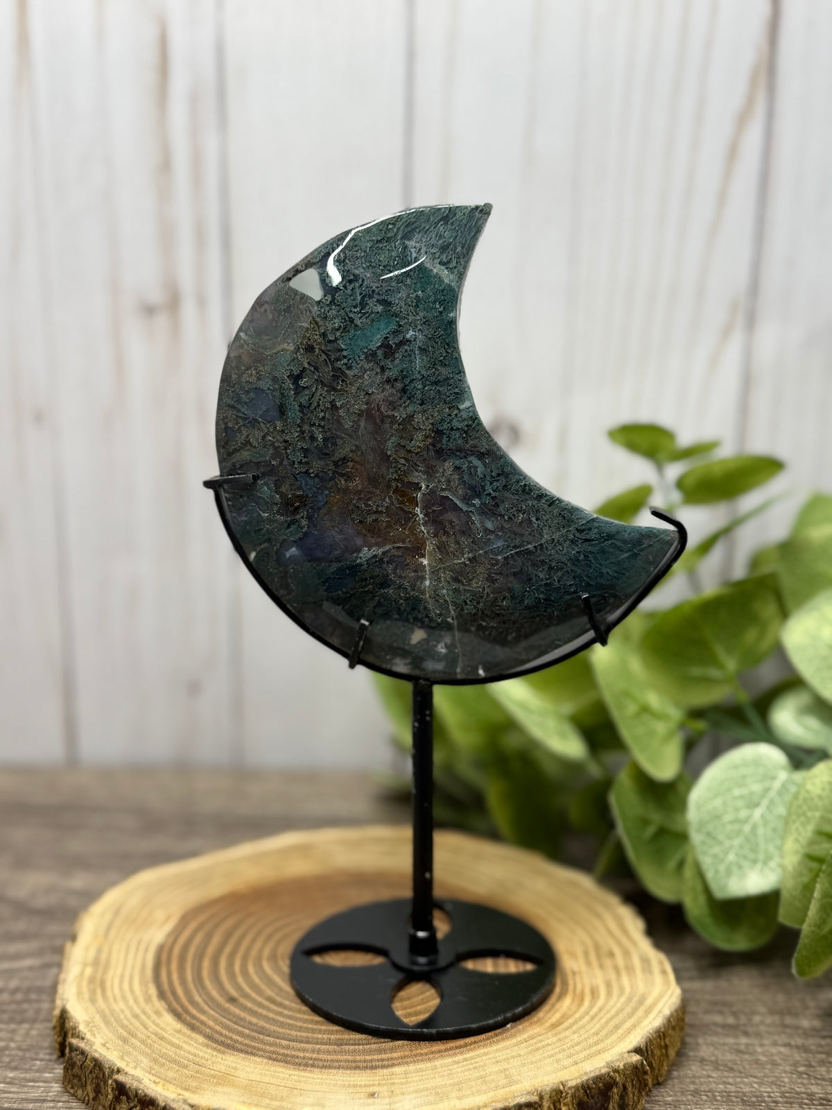 Moss Agate Moons on Stands (larger)