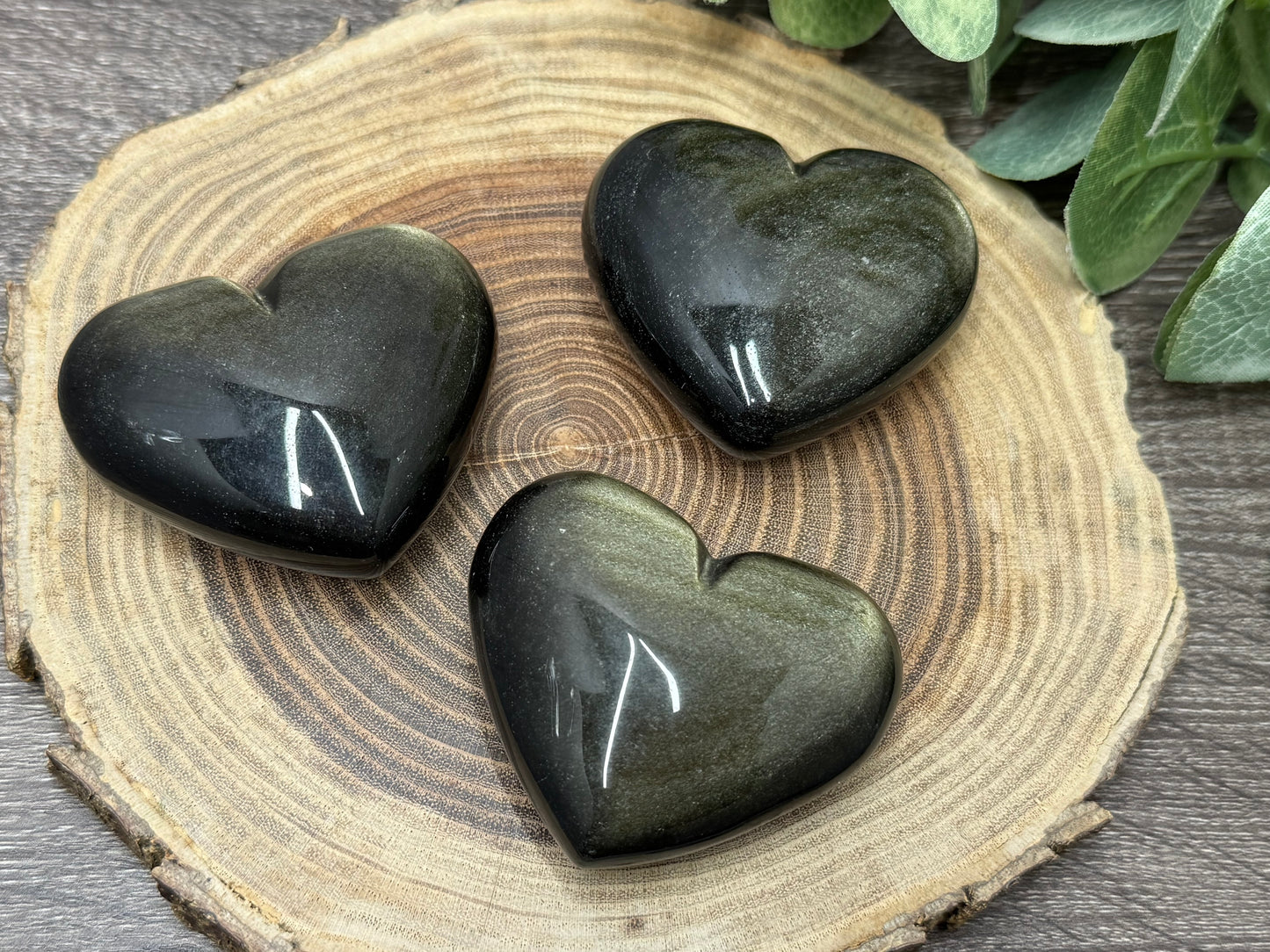 Gold Sheen Obsidian Carved Hearts