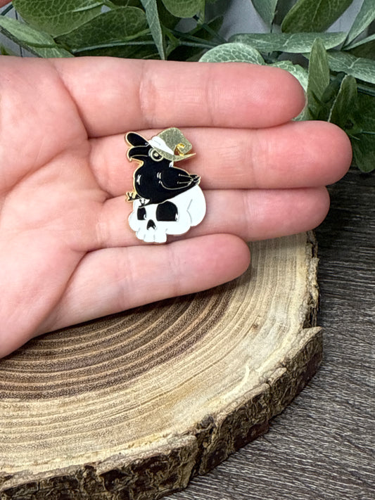 Bird with Witch Hat and Skull Pin