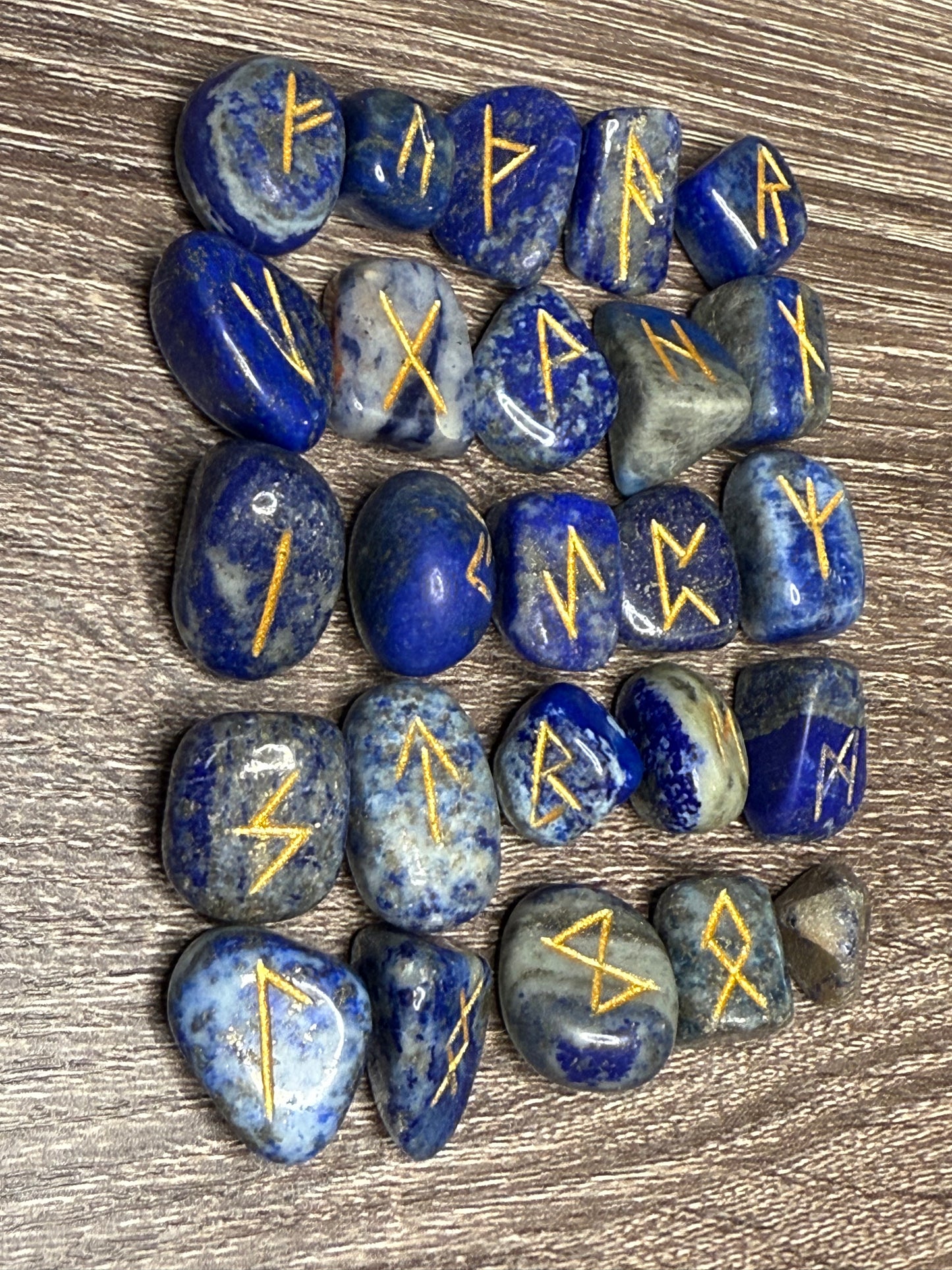 Lapis Lazuli Rune Engraved Elder Futhark Lettering - Set 1