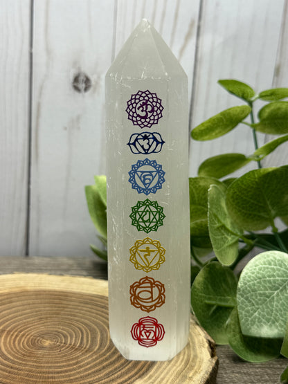 Chakra Carved Selenite Towers
