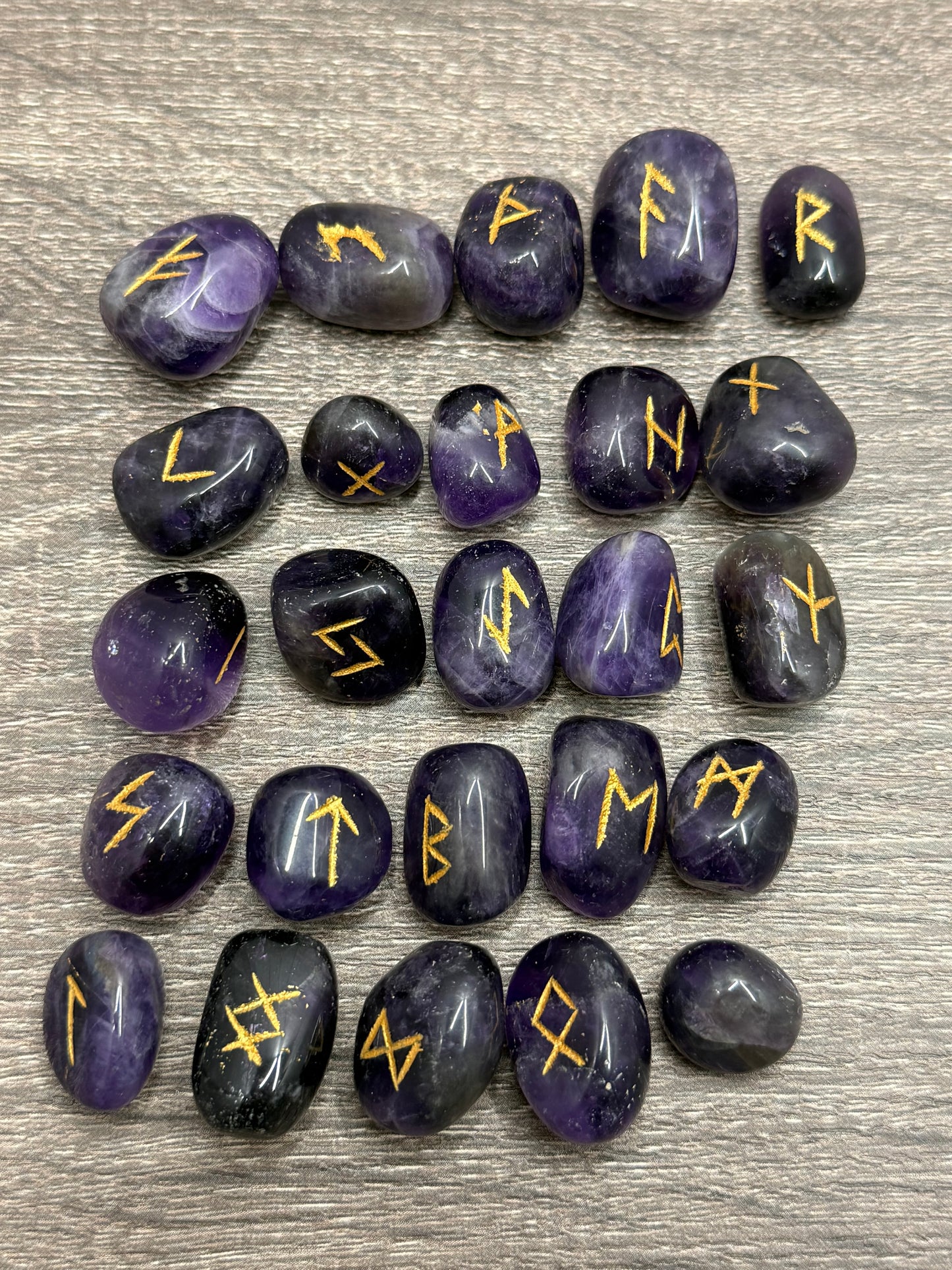 Amethyst Rune Stones Set Crystal with Elder Futhark Letterings - Set 2